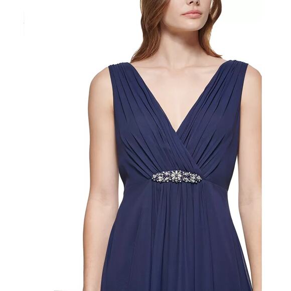 NEW ELIZA J Navy Sleeveless Pleated Embellished High-Low Gown Size 18 - Picture 3 of 9